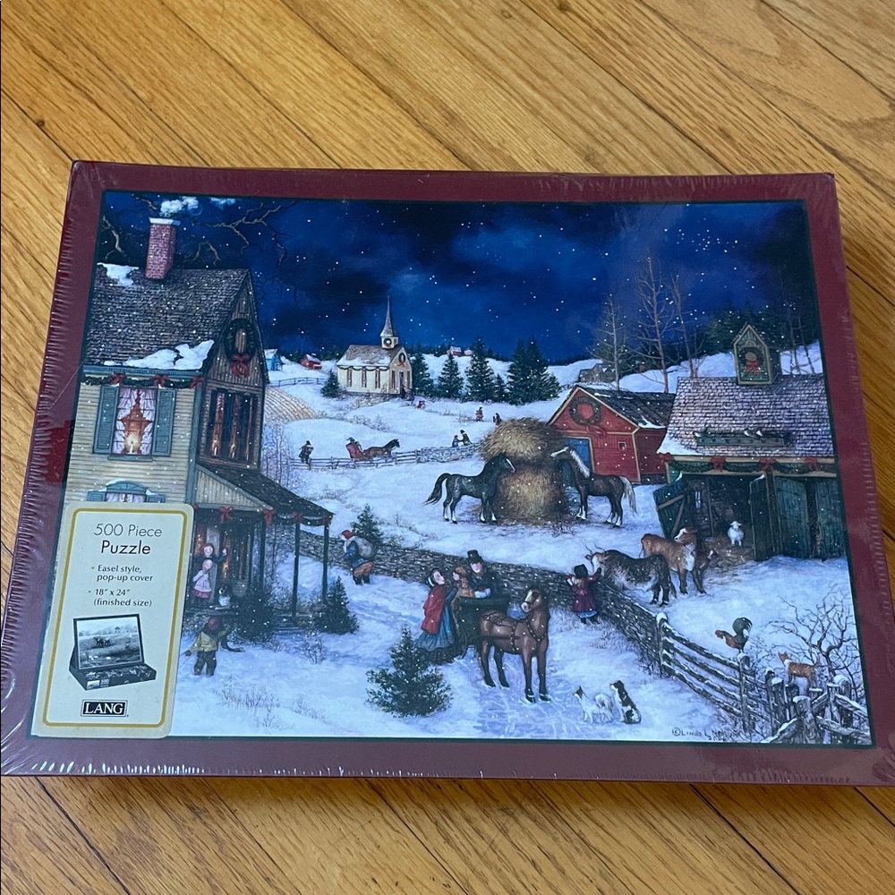 NWT 500 piece LANG puzzle "Christmas Eve in the Country" artwork by Linda Nelson